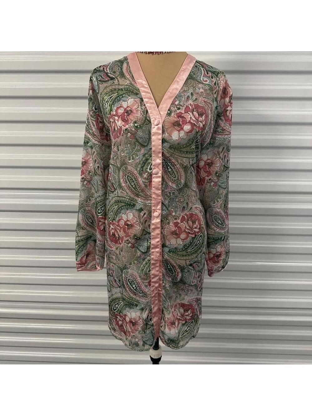 Vintage gold label Victoria's Secret pink & green floral and paisley print top